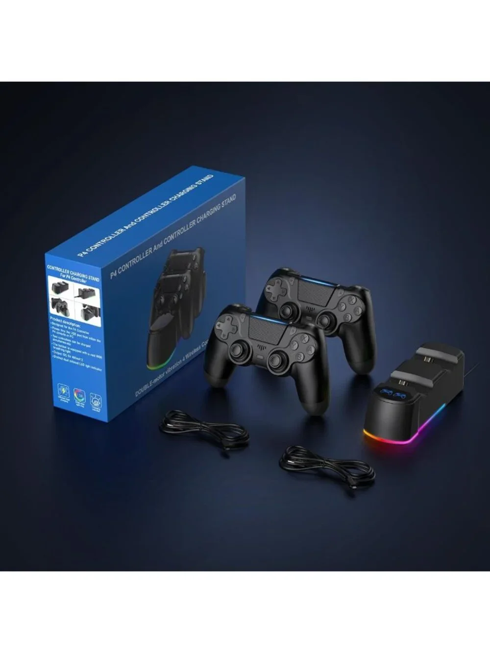 2 Pack Wireless Controllers with Charging Dock for PS4/Pro/Slim - LED Black